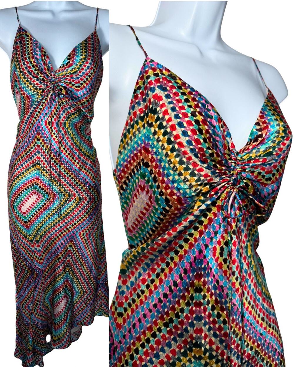 Allsaint Alexia Lucia Rainbow Silk Midi Slip Dress Womens Sz 4 Boho Eclectic